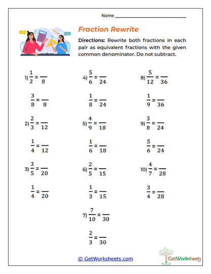 Fraction Rewrite Worksheet