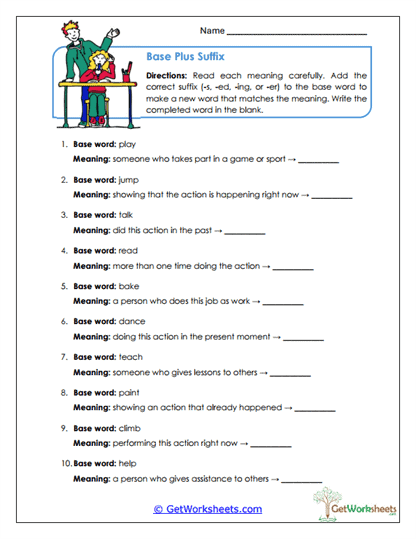 Base Plus Suffix Worksheet