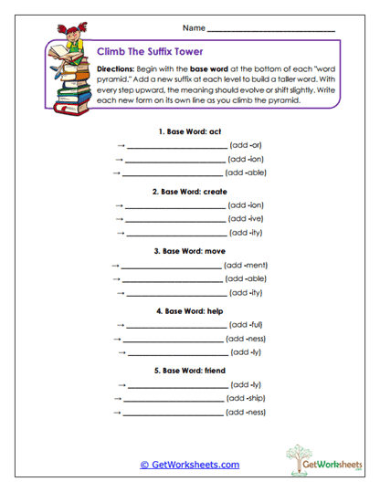 Climb the Suffix Tower Worksheet