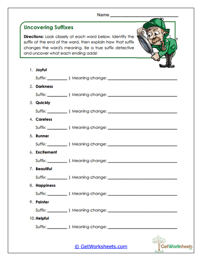 Uncovering Suffixes Worksheet