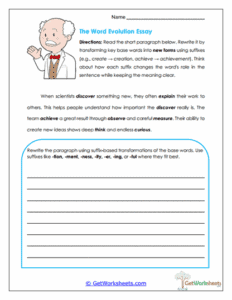 The Word Evolution Essay Worksheet - Revising with Suffixes