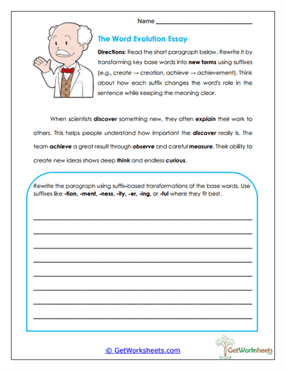 The Word Evolution Essay Worksheet