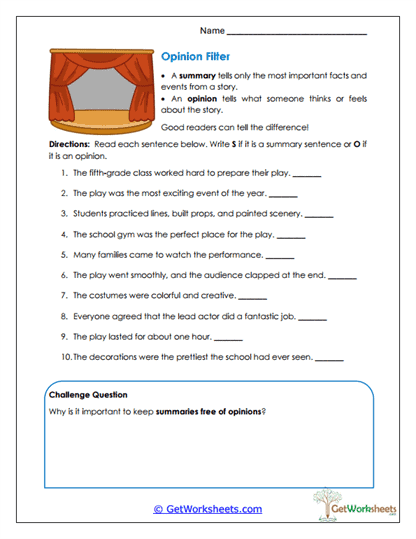 Opinion Filter Worksheet