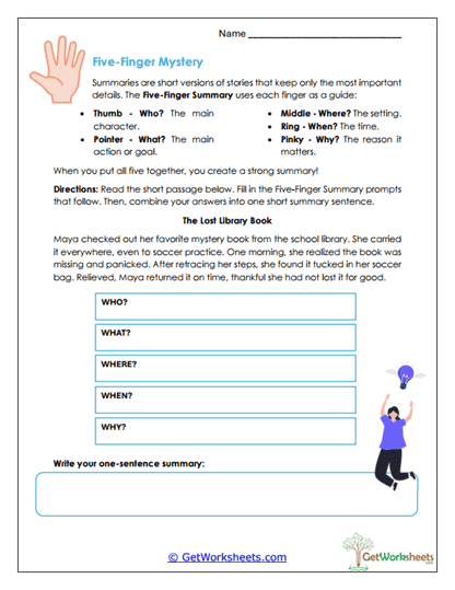 Five-Finger Mystery Worksheet