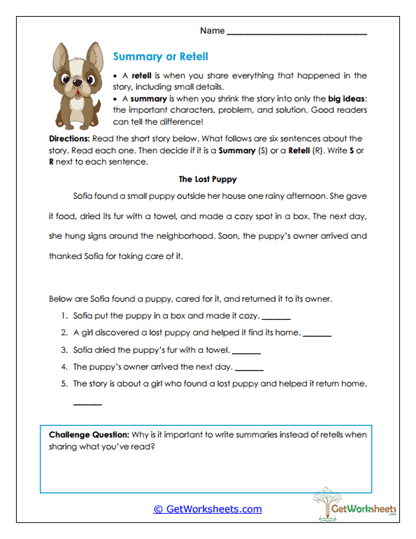 Summary or Retell Worksheet