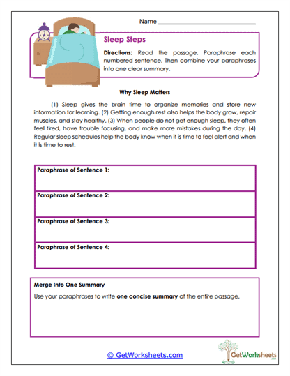 Summarizing Reading Passages Worksheets