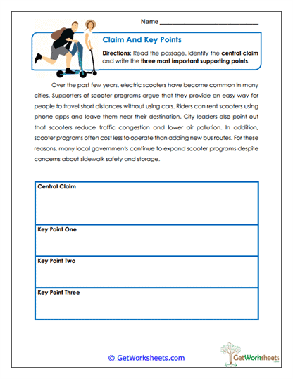 Claim and Key Points Worksheet
