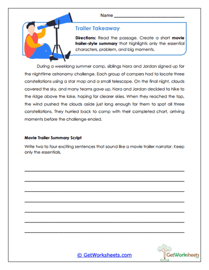 Trailer Takeaway Worksheet