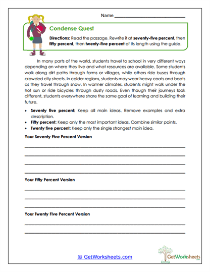 Condense Quest Worksheet