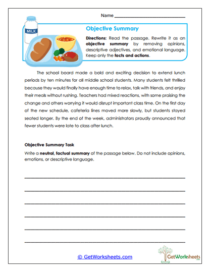 Objective Summary Worksheet