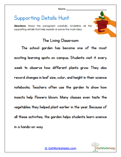 Supporting Details Hunt Worksheet