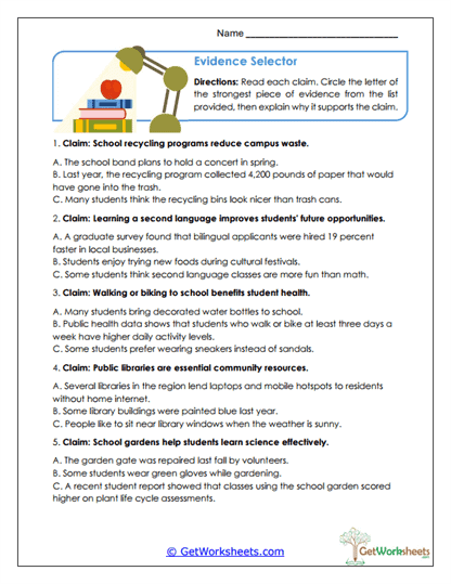 Evidence Selector Worksheet