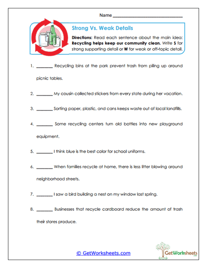 Strong vs. Weak Details Worksheet