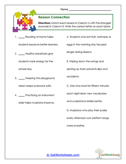 Reason Connection Worksheet