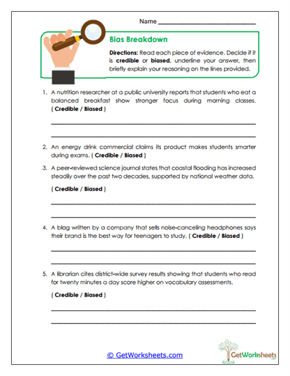 Bias Breakdown Worksheet
