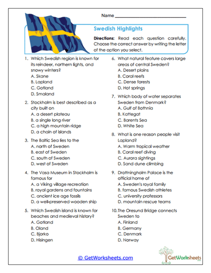 Sweden Worksheets
