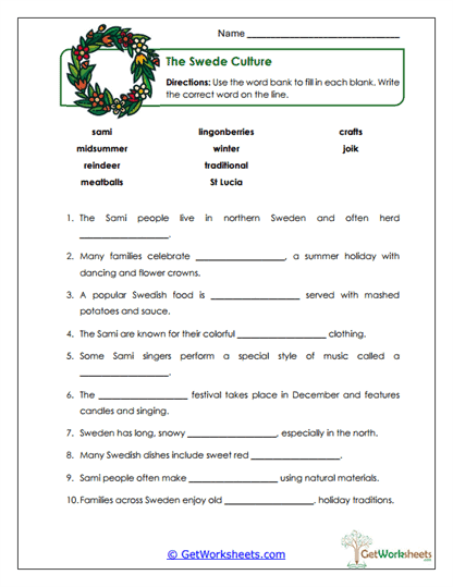 Swede Culture Worksheet