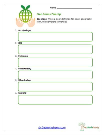 Geo Terms Pair-Up Worksheet