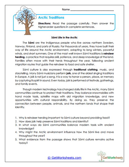Arctic Traditions Worksheet