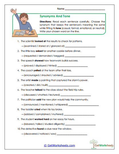 Synonym Worksheets