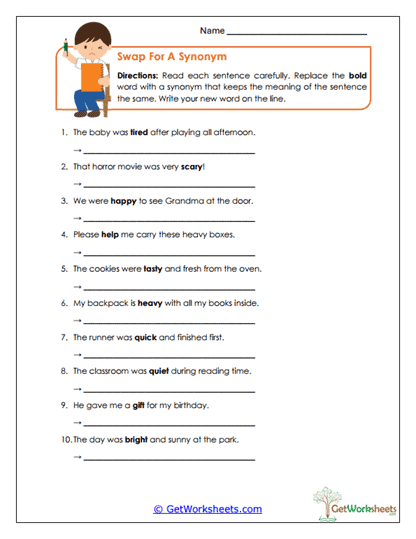 Swap for a Synonym Worksheet