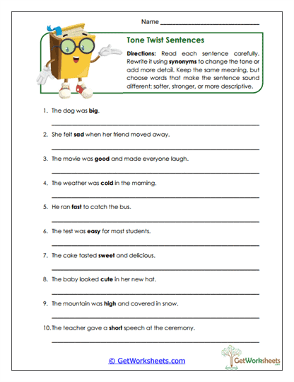 Tone Twist Sentences Worksheet
