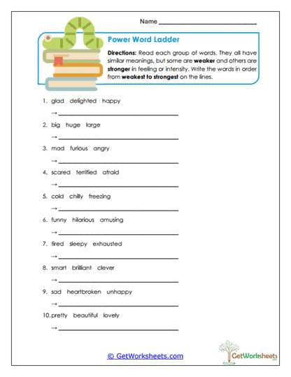 Power Word Ladder Worksheet
