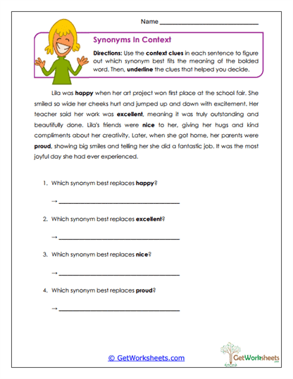 Synonyms in Context Worksheet