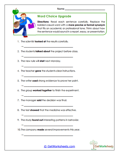 Word Choice Upgrade Worksheet