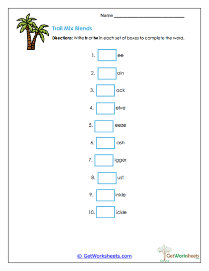 Trail Mix Blends Worksheet
