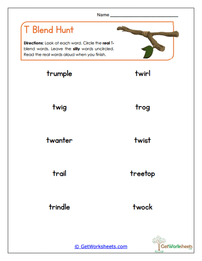 T Blend Hunt Worksheet