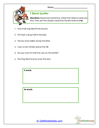 T Spotter Worksheet