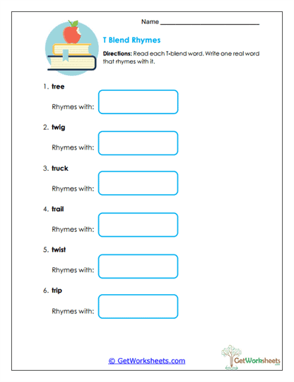Blended Rhymes Worksheet