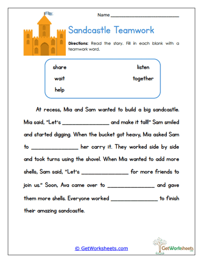 Sandcastle Story Worksheet