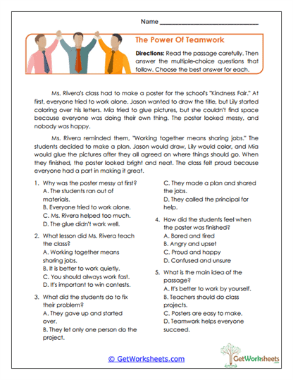 Teamwork Passage Worksheet