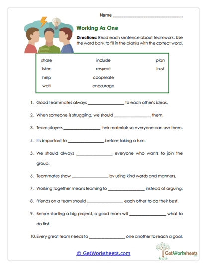Working As One Worksheet