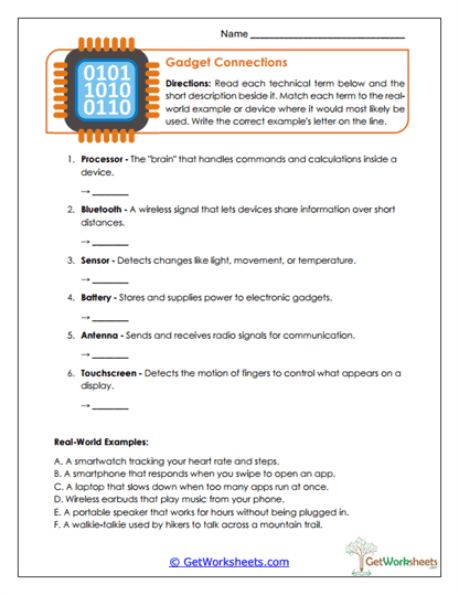 Gadget Connections Worksheet