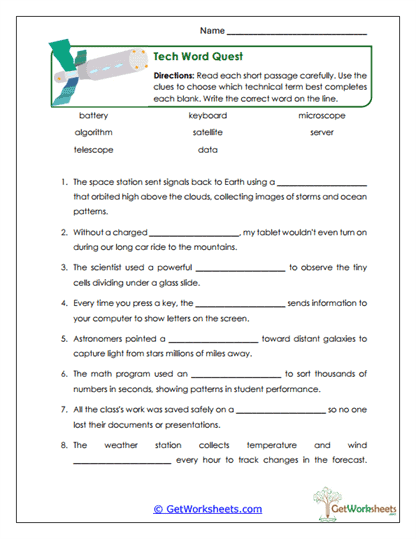Tech Word Quest Worksheet
