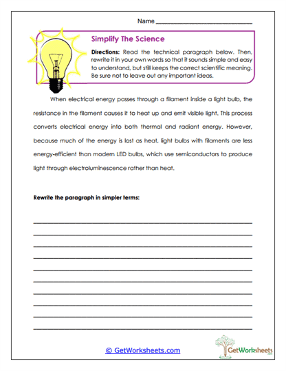 Simplify the Science Worksheet