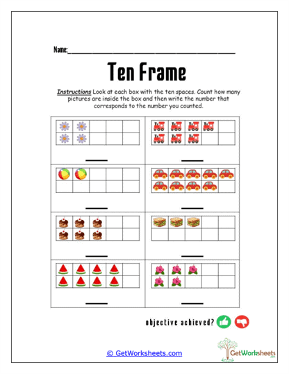 Ten Frame Counting Garden Worksheet