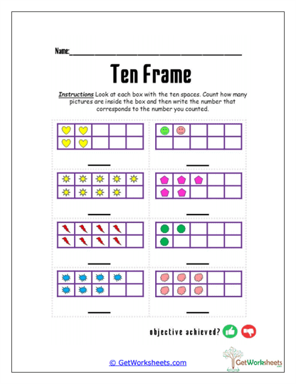 Ten Frame Color Pop Worksheet