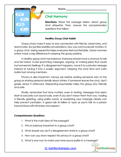 Texting and Online Communication Etiquette Worksheets