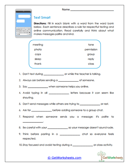 Text Smart Worksheet