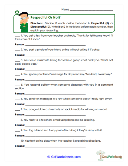 Respectful or Not Worksheet