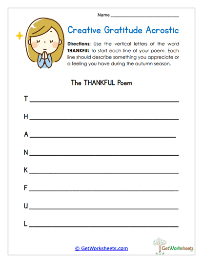 Creative Gratitude Acrostic Worksheet