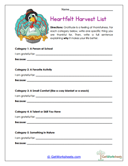 Heartfelt Harvest List Worksheet