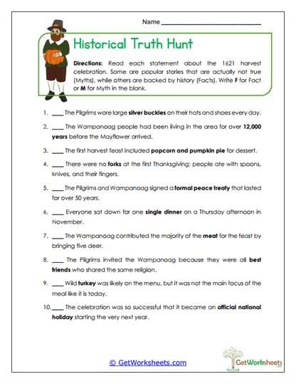 Historical Truth Hunt Worksheet