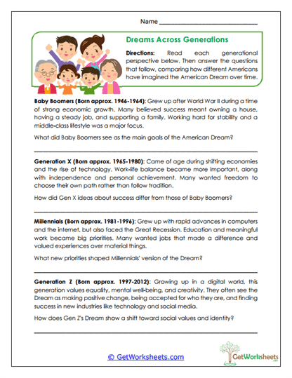 The American Dream Worksheets