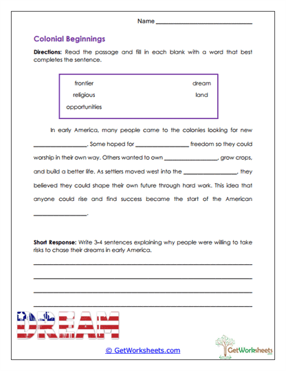 Colonial Beginnings Worksheet