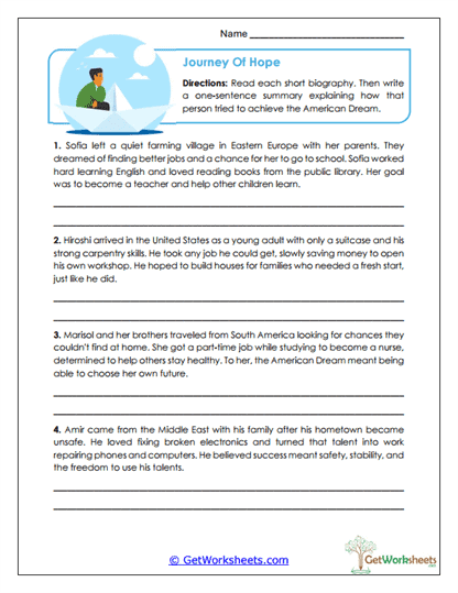 Biography Summaries Worksheet